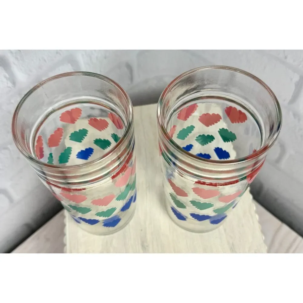 Vintage Anchor Hocking Heart Tumblers / Jelly Jars - Pair of 2 glasses 1980's